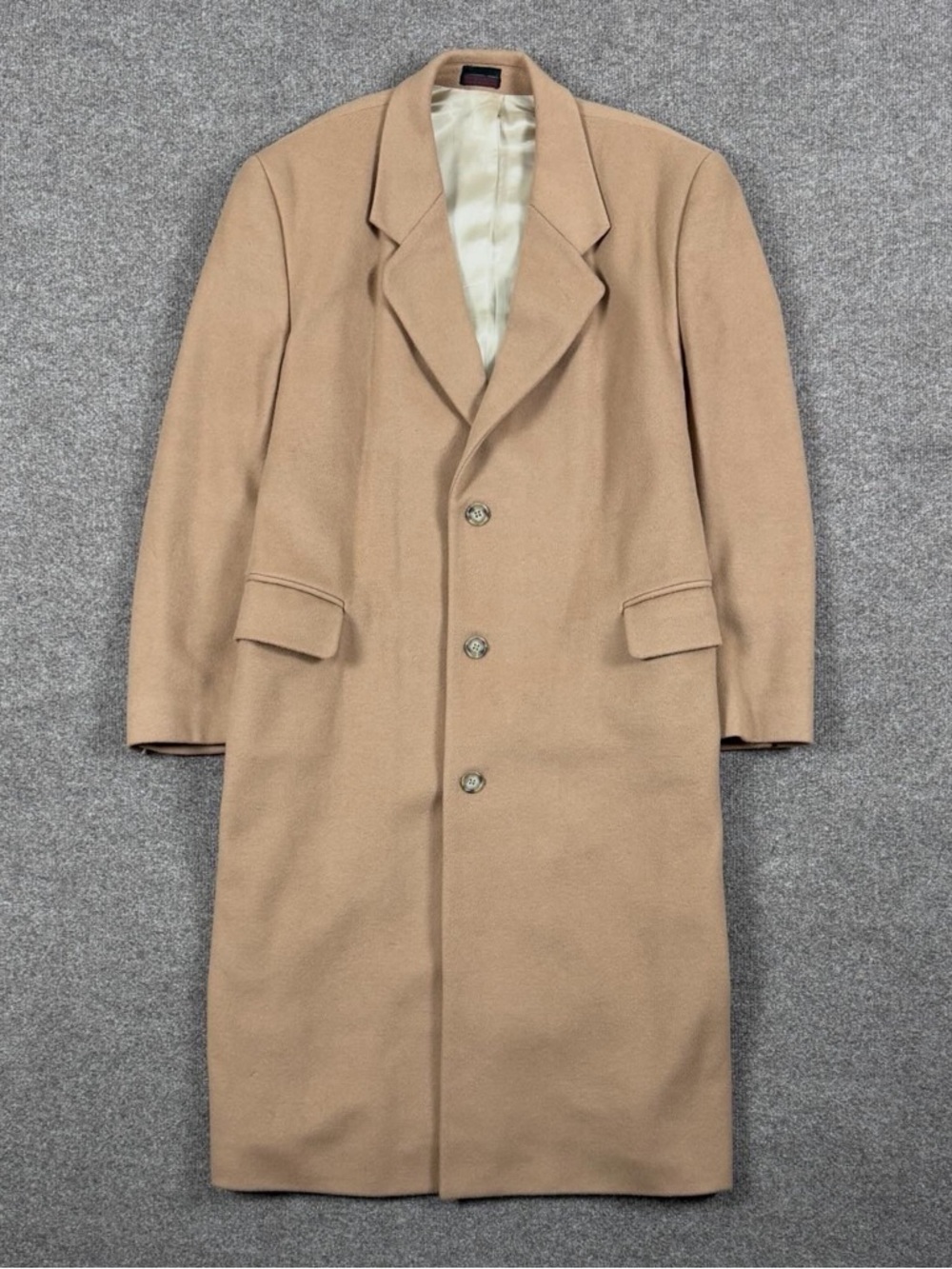 Vintage Camel Tan Long Single Breasted Wool Overcoat Men’s 42 Large Winter‎ Coat